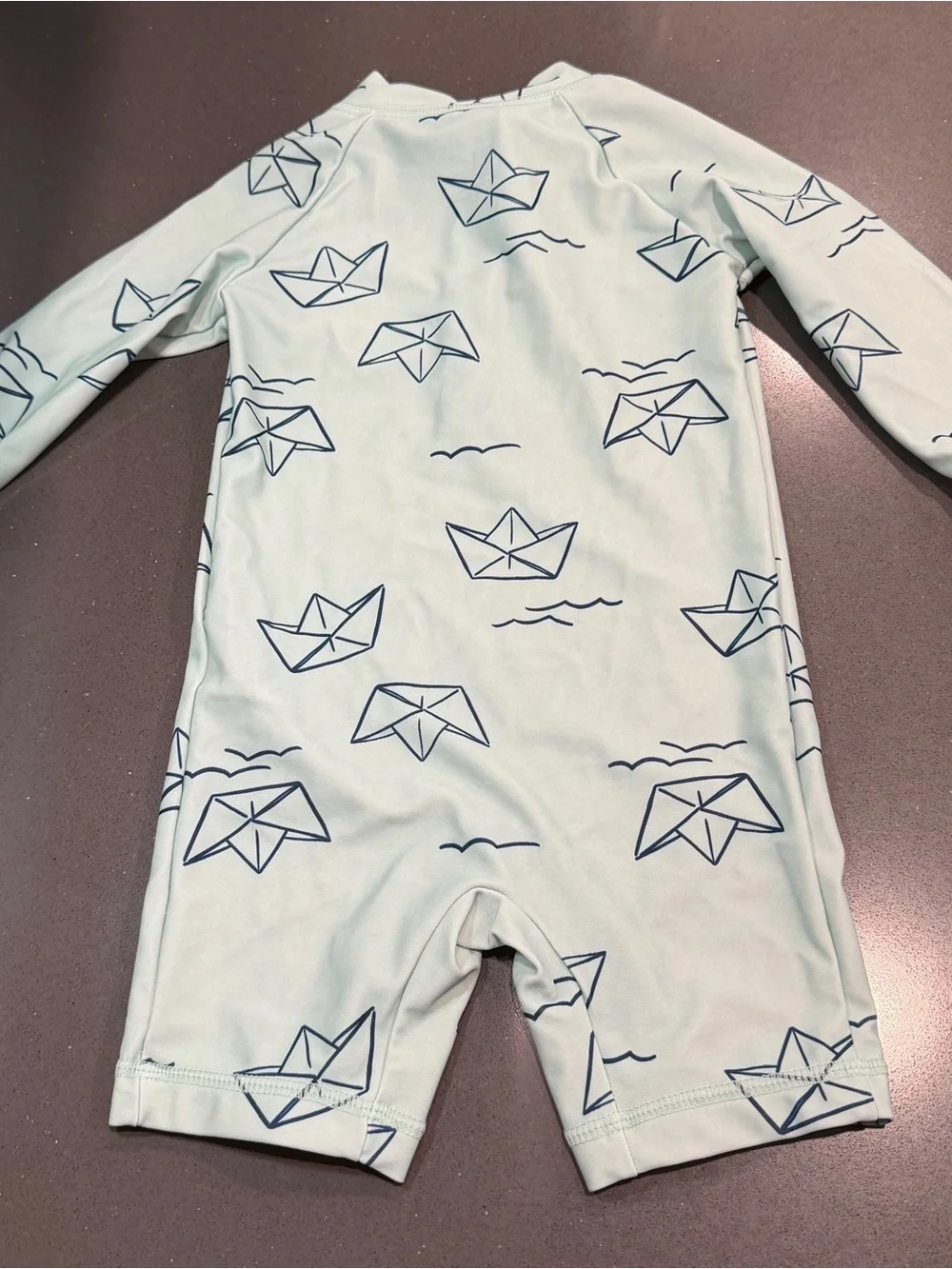 Carter's Mint Green Long-Sleeve One-Piece Swimsuit with Navy Boat Print